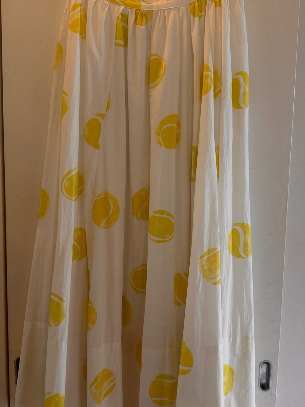 Maeve White Maxi Skirt with Yellow Tennis Ball Print